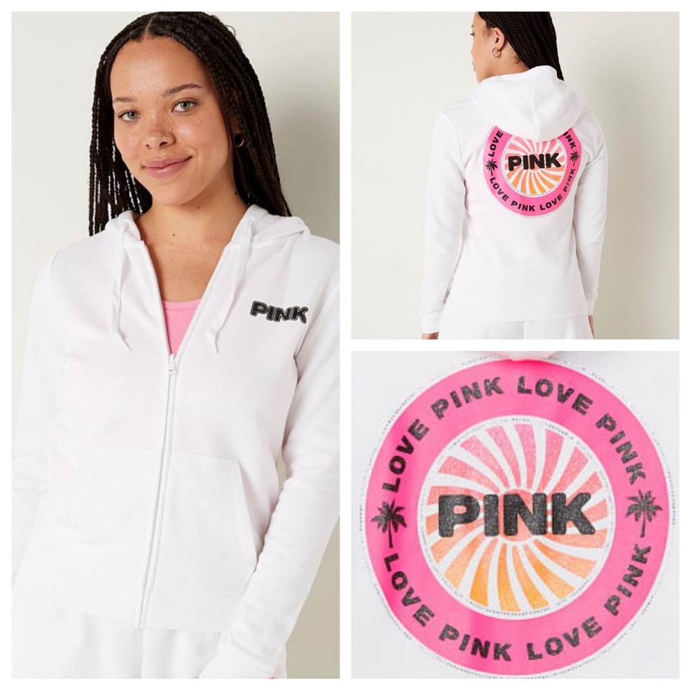 Vs Victorias Secret Pink Perfect Full Zip Hoodie Sweater Jacket Top Tropical XS